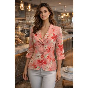 Emma & James – A Liz Claiborne Company  Pink Floral Linen Blend Blazer – Size 10